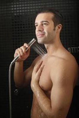 Man having a cold shower