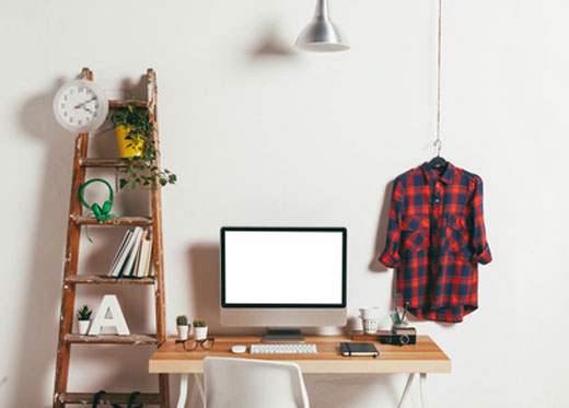 computer desk shirt and ladder