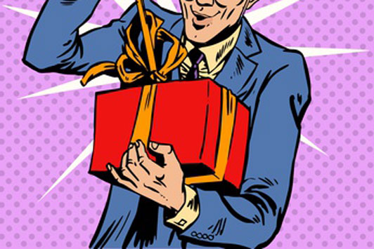 man opening gift cartoon