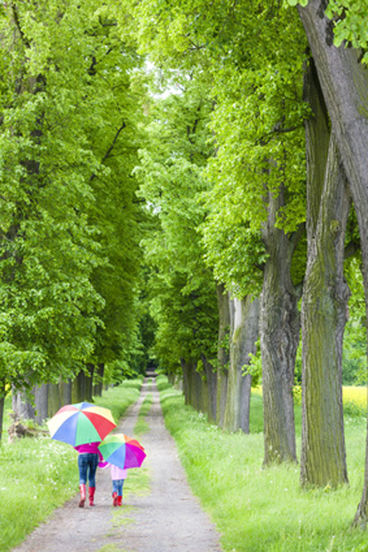 parent and child with umbrellas