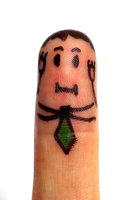 patient face drawn on a finger