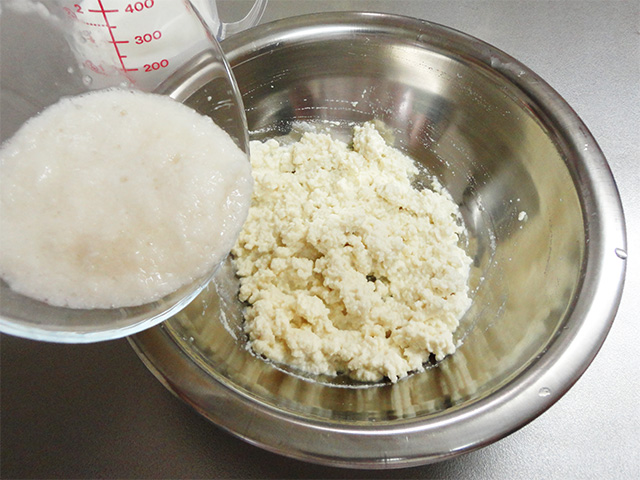 tofu gratin adding milk and sweat potatoes