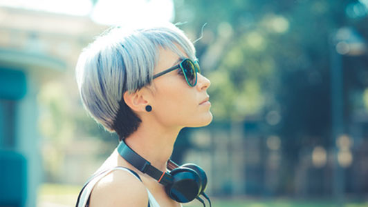 woman with short blue hair