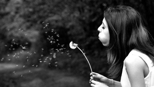 Girl blowing a dendalion