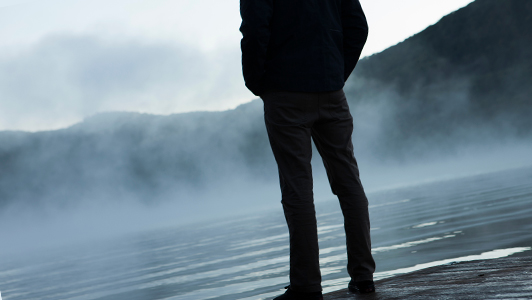 looking at the foggy beach