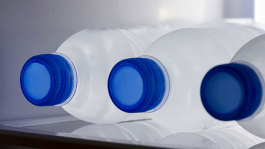 bottled water in the refrigerator