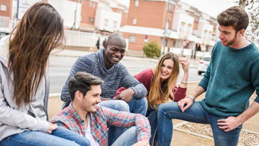 guy in crowd of friends