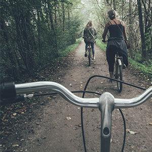 friends biking on trail