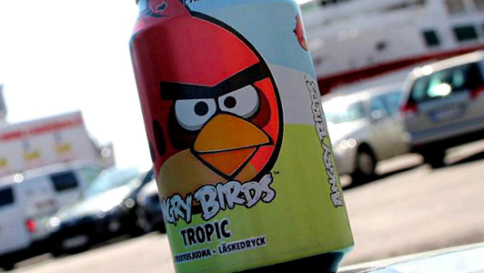 A can with a red Angry Bird.