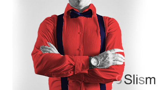 guy in a red shirt wearing a bow tie