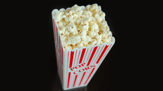 Red and white bag of popcorns.