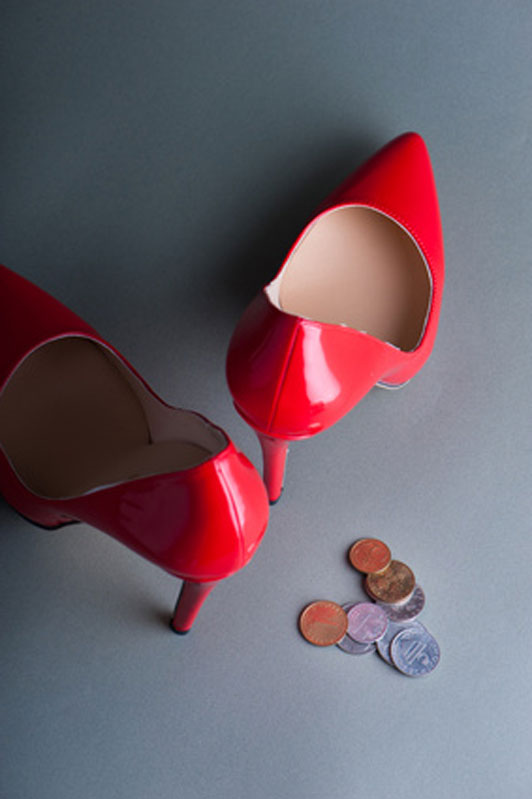 red high heels and coins