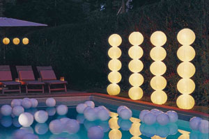 Pool decorated with paper lanterns