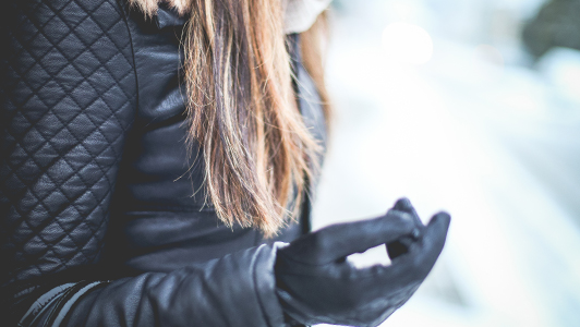 woman with leather jacket