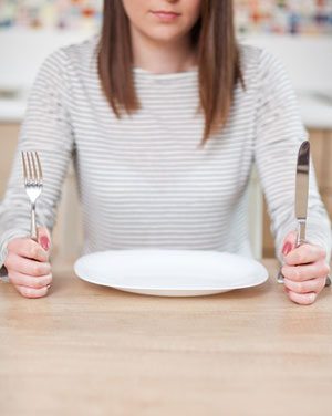 young woman and empty plate