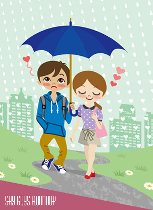 young couple walking in the rainy town