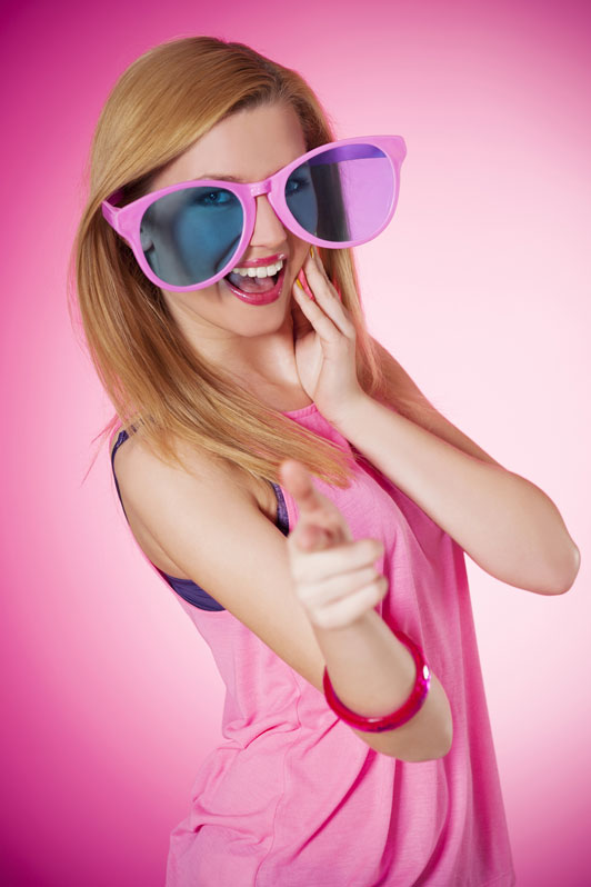 big pink glasses girl