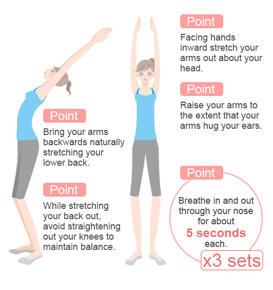 Face your hands inward stretching backwards