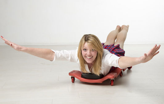 woman practicing skydiving on rollers