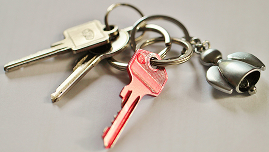 Pink key on a keychain