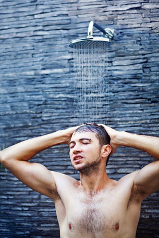 guy taking a cold shower