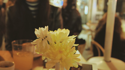 Flowers on a restaurant table.